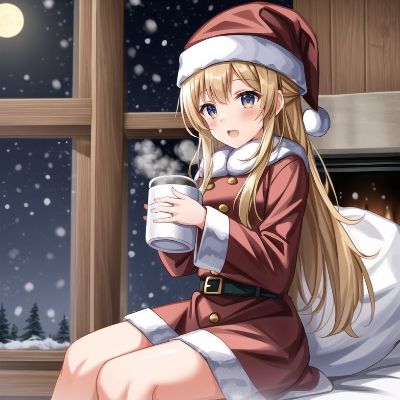 00006-2379830529-_lora_tooladd_detail_0.5_, 1girl, red robe with white puffballs, inside wooden log cabin, night time, sitting in big comfy chair.png